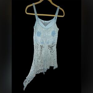 Handmade VINTAGE Light AND MED Blue Crochet Tank Dress med/L
